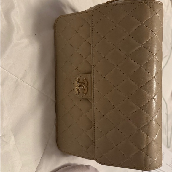 💯 CHANEL Light Beige Coco Mark Chain Leather Flap Shoulder Bag - Picture 12 of 13